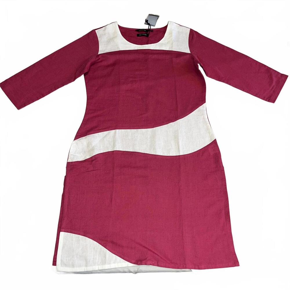 Enchant Magenta White 100% Linen Kurta Dress Women's Size Small NWT Geometric